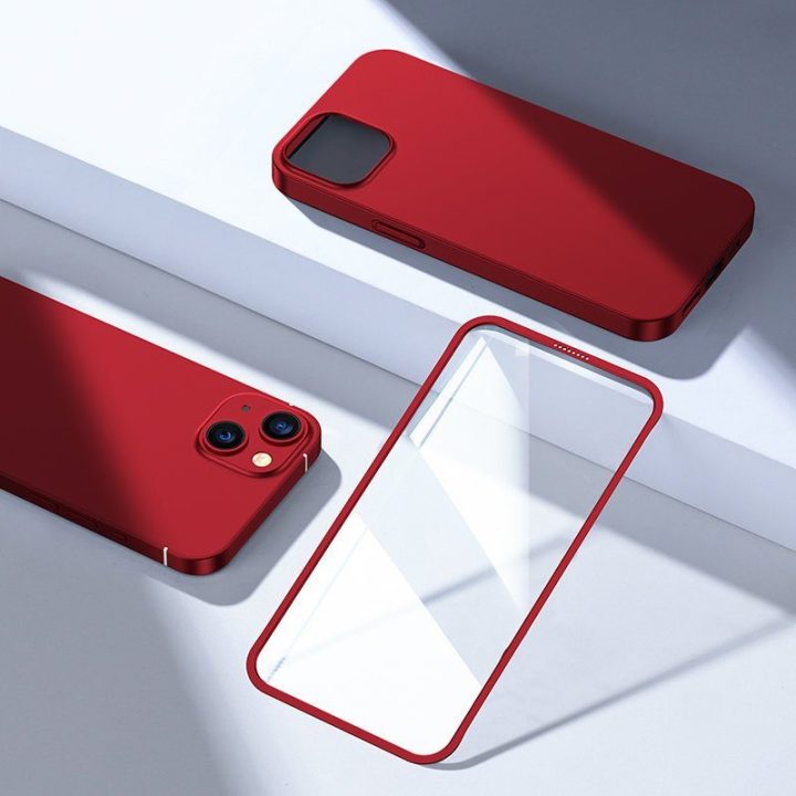 priekinis ir galinis dangtelis iPhone 13 + grūdinto stiklo ekrano apsauga raudona (JR-BP927 red)