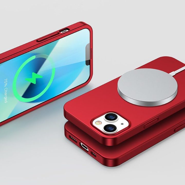 priekinis ir galinis dangtelis iPhone 13 + grūdinto stiklo ekrano apsauga raudona (JR-BP927 red)