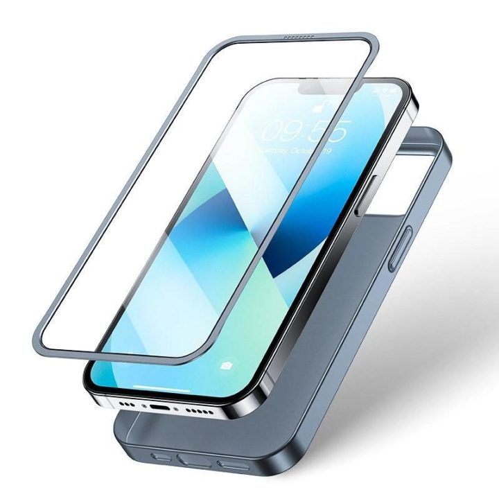 priekinis ir galinis dangtelis iPhone 13 + grūdinto stiklo ekrano apsauga, pilka (JR-BP927 trankus)