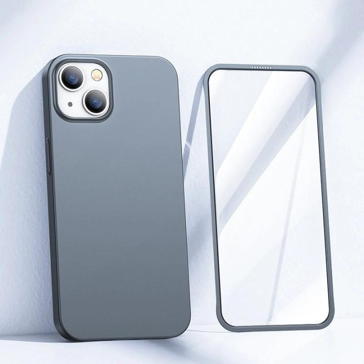 priekinis ir galinis dangtelis iPhone 13 + grūdinto stiklo ekrano apsauga, pilka (JR-BP927 trankus)