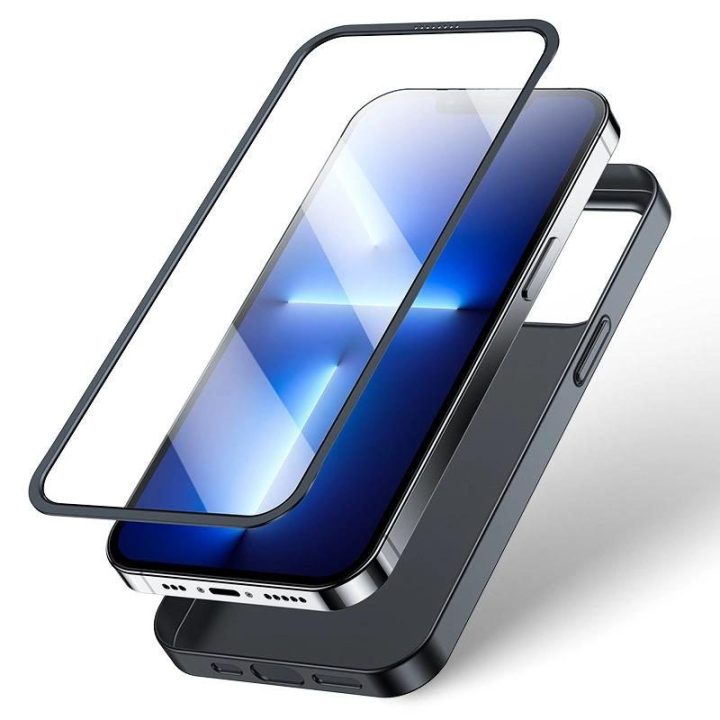 priekinis ir galinis dangtelis iPhone 13 Pro Max + grūdinto stiklo ekrano apsauga juoda (JR-BP928 juoda)