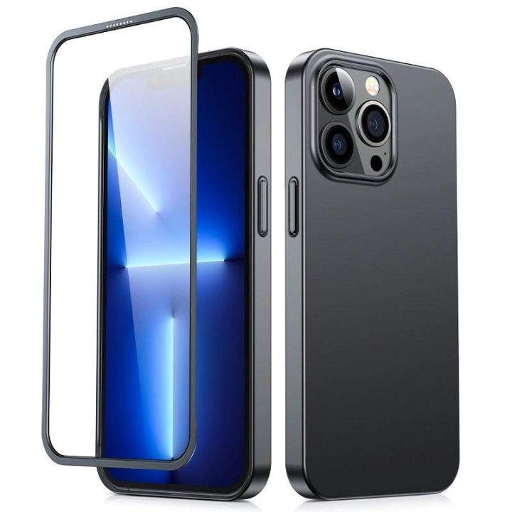 priekinis ir galinis dangtelis iPhone 13 Pro Max + grūdinto stiklo ekrano apsauga juoda (JR-BP928 juoda)