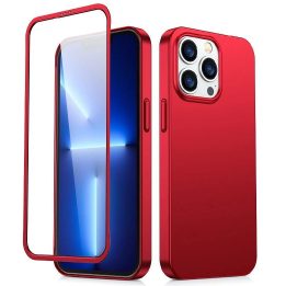 priekinis ir galinis dangtelis iPhone 13 Pro Max + grūdinto stiklo ekrano apsauga raudona (JR-BP928 red)