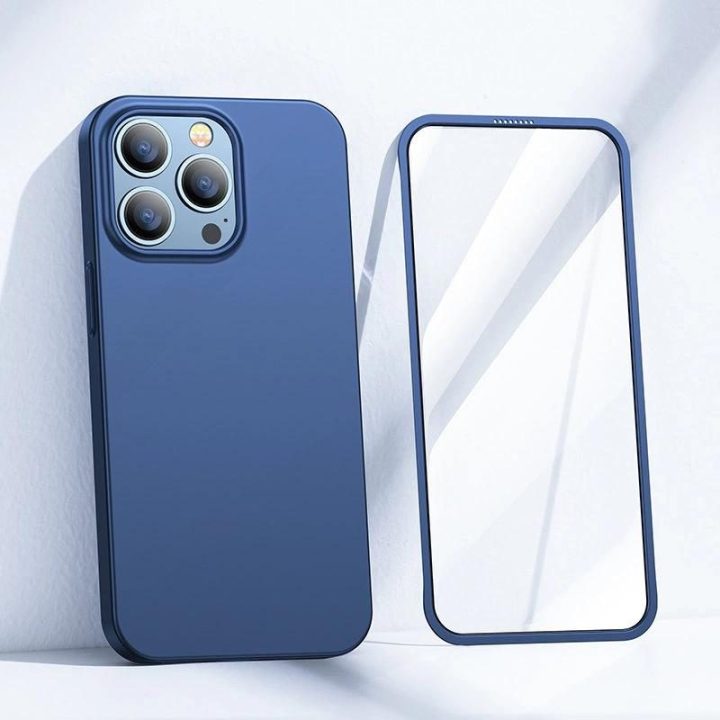 priekinis ir galinis dangtelis iPhone 13 Pro Max + grūdinto stiklo ekrano apsauga mėlyna (JR-BP928 blue)