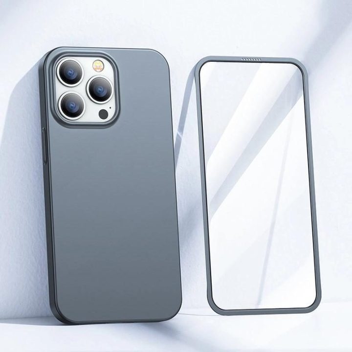 priekinis ir galinis dangtelis iPhone 13 Pro Max + grūdinto stiklo ekrano apsauga, pilka (JR-BP928 trankus)