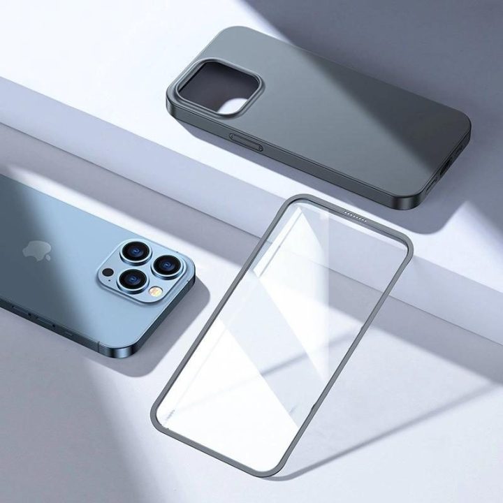 priekinis ir galinis dangtelis iPhone 13 Pro Max + grūdinto stiklo ekrano apsauga, pilka (JR-BP928 trankus)