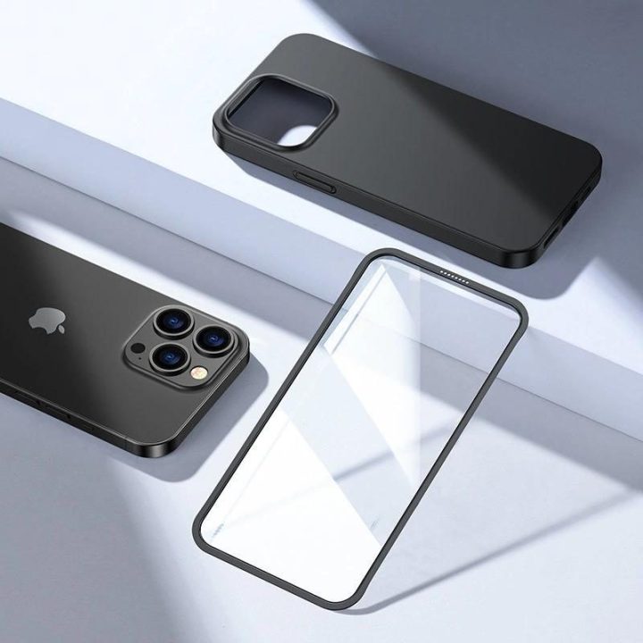 priekinis ir galinis dangtelis iPhone 13 Pro + grūdinto stiklo ekrano apsauga juoda (JR-BP935 juoda)