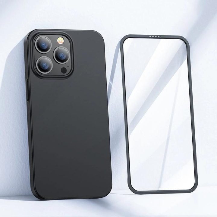 priekinis ir galinis dangtelis iPhone 13 Pro + grūdinto stiklo ekrano apsauga juoda (JR-BP935 juoda)