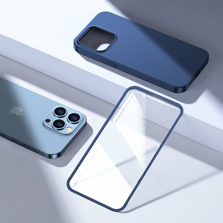 priekinis ir galinis dangtelis iPhone 13 Pro + grūdinto stiklo ekrano apsauga mėlyna (JR-BP935 blue)