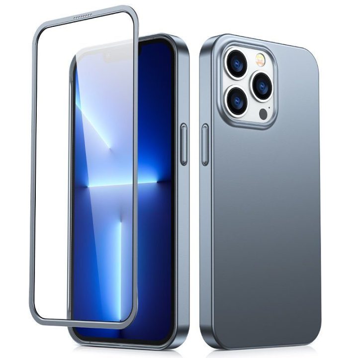 priekinis ir galinis dangtelis iPhone 13 Pro + grūdinto stiklo ekrano apsauga, pilka (JR-BP935 trankus)