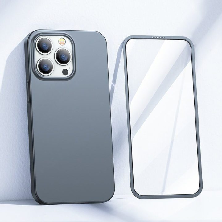 priekinis ir galinis dangtelis iPhone 13 Pro + grūdinto stiklo ekrano apsauga, pilka (JR-BP935 trankus)