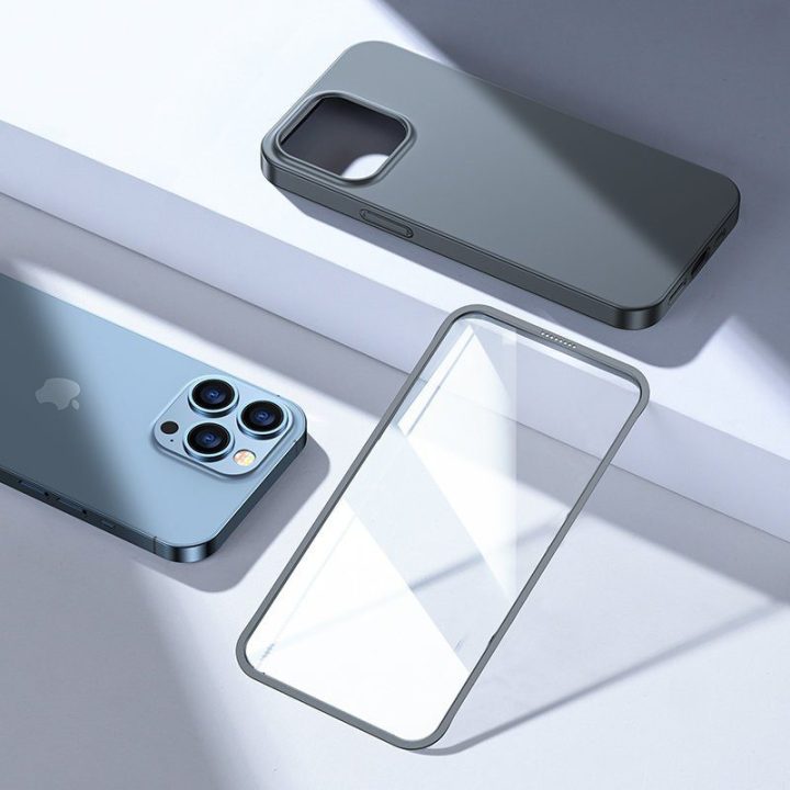 priekinis ir galinis dangtelis iPhone 13 Pro + grūdinto stiklo ekrano apsauga, pilka (JR-BP935 trankus)