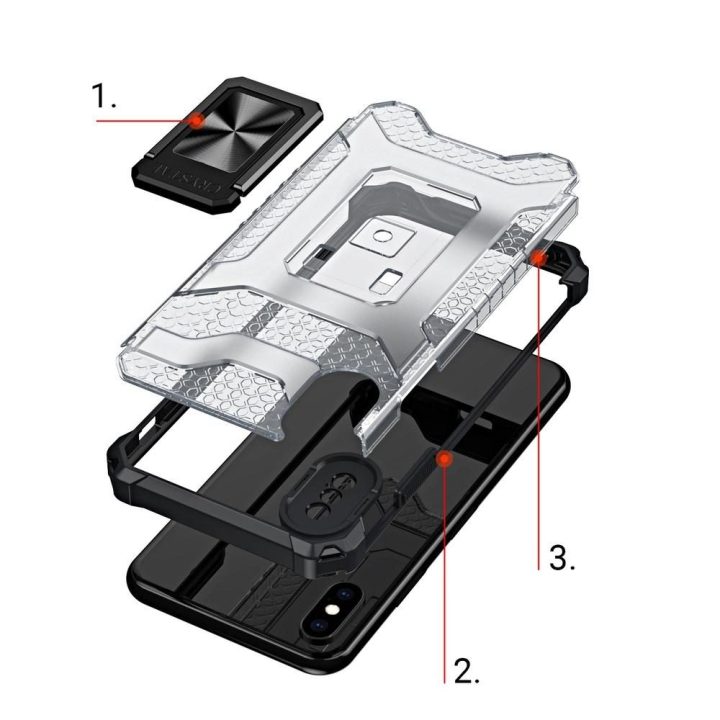 Crystal Ring dėklas Kickstand Tough Rugged Cover, skirtas iPhone XS Max , raudonas