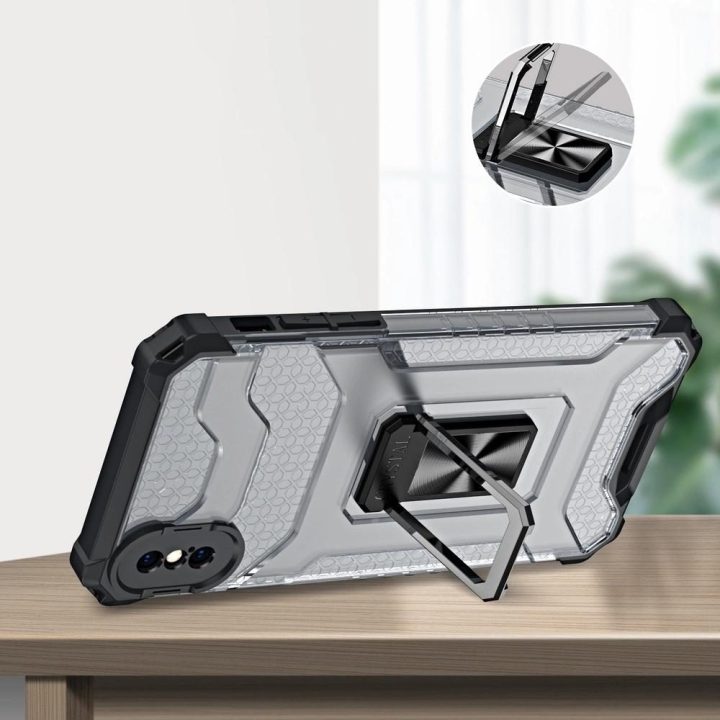 Crystal Ring dėklas Kickstand Tough Rugged Cover, skirtas iPhone XS Max , raudonas