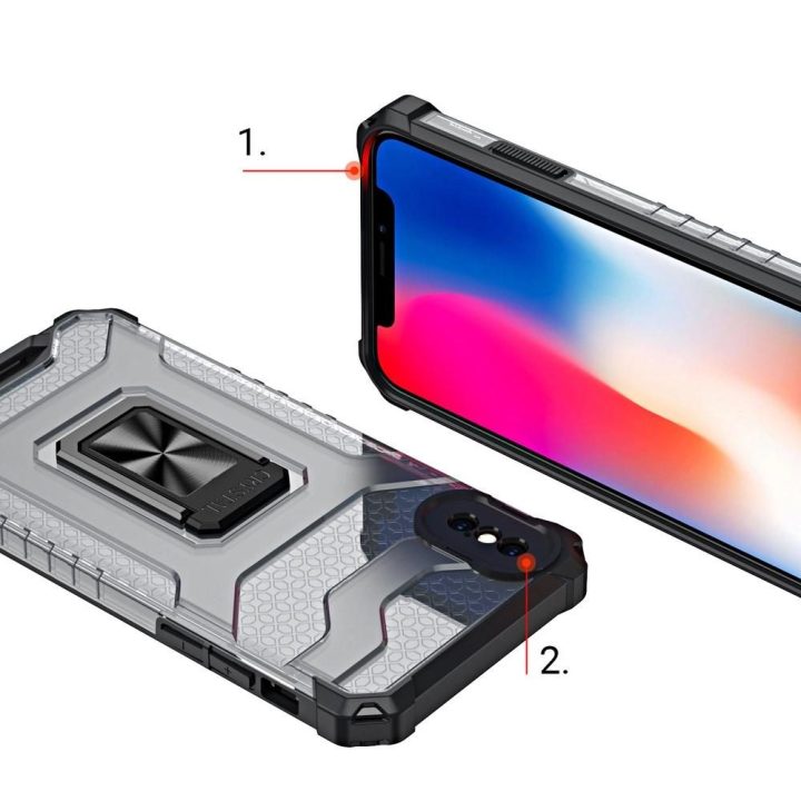 Crystal Ring dėklas Kickstand Tough Rugged Cover, skirtas iPhone XS Max , raudonas
