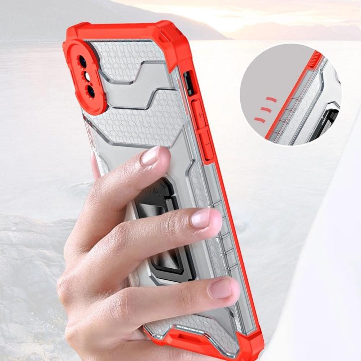 Crystal Ring dėklas Kickstand Tough Rugged Cover, skirtas iPhone XS Max , raudonas