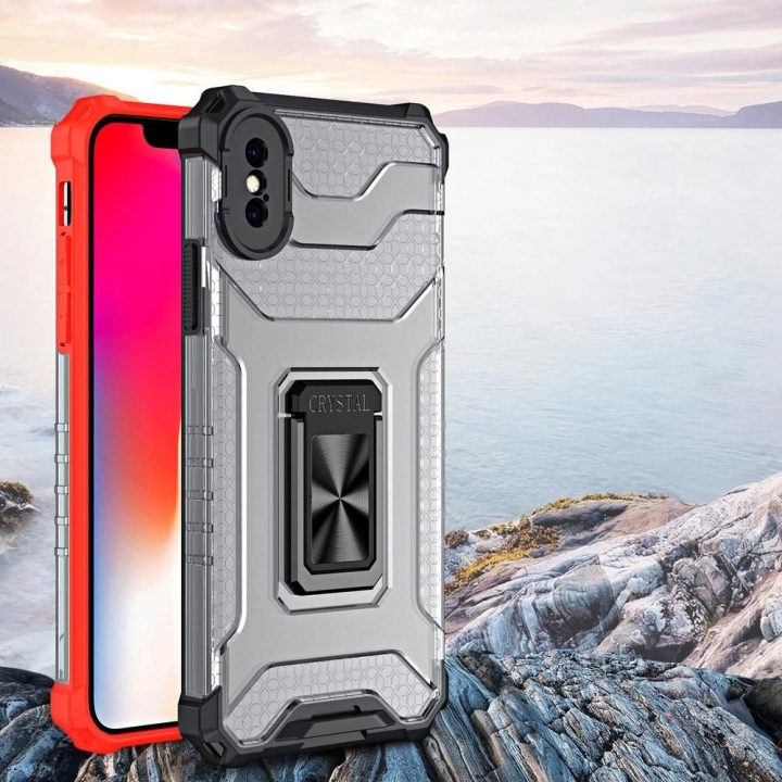 Crystal Ring dėklas Kickstand Tough Rugged Cover, skirtas iPhone XS Max , raudonas