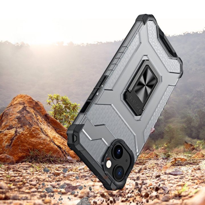 Crystal Ring dėklas Kickstand Tough Rugged Cover, skirtas iPhone 12 mini , juodas
