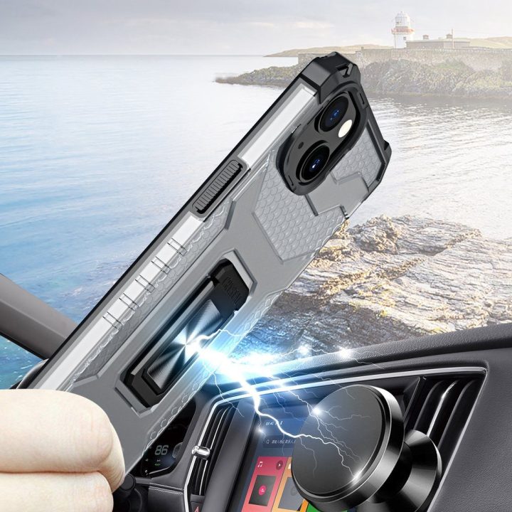 Crystal Ring dėklas Kickstand Tough Rugged Cover, skirtas iPhone 12 mini , juodas