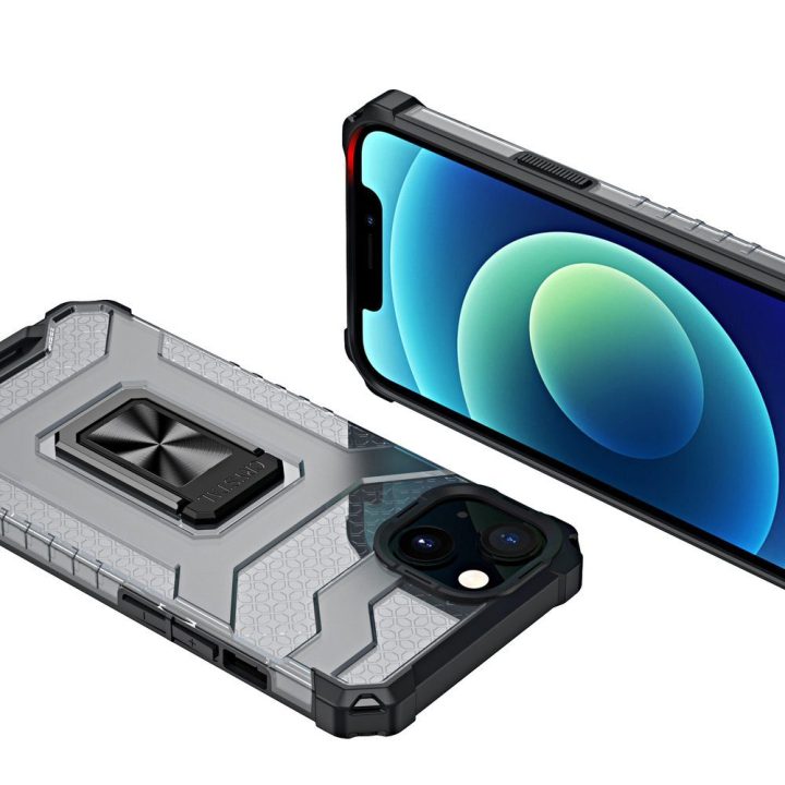 Crystal Ring dėklas Kickstand Tough Rugged Cover, skirtas iPhone 12 mini , juodas
