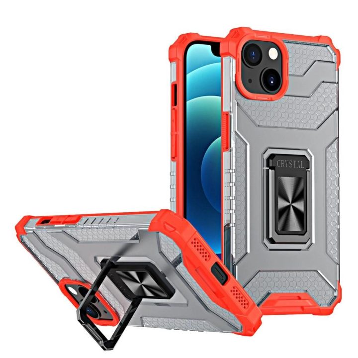 Crystal Ring dėklas Kickstand Tough Rugged dangtelis iPhone 12 mini raudonas