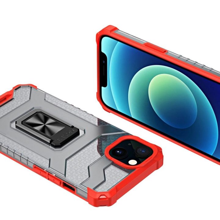 Crystal Ring dėklas Kickstand Tough Rugged dangtelis iPhone 12 mini raudonas