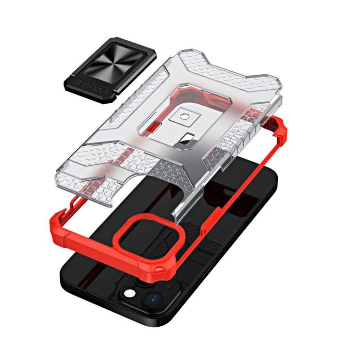 Crystal Ring dėklas Kickstand Tough Rugged dangtelis iPhone 12 mini raudonas
