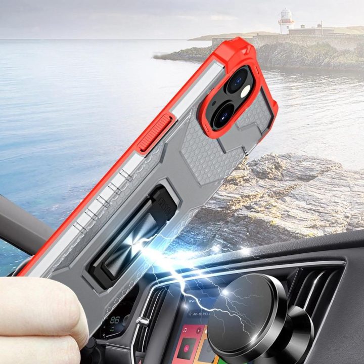 Crystal Ring dėklas Kickstand Tough Rugged dangtelis iPhone 12 mini raudonas