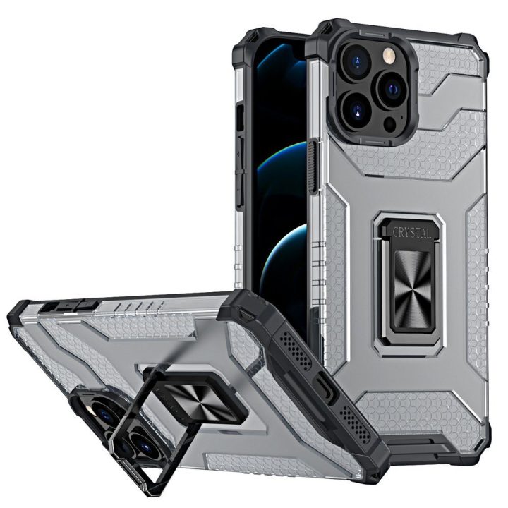 Crystal Ring dėklas Kickstand Tough Rugged Cover, skirtas iPhone 12 Pro , juodas