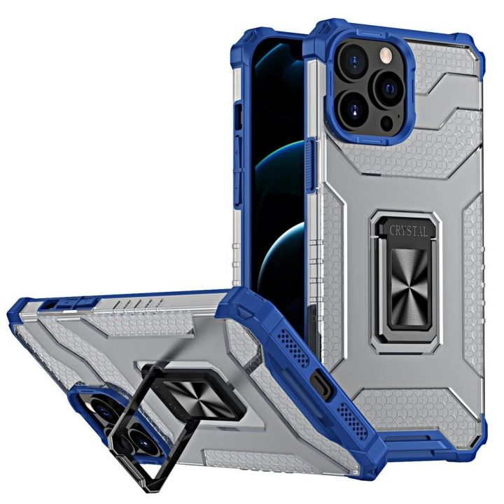Crystal Ring dėklas Kickstand Tough Rugged Cover, skirtas iPhone 12 Pro , mėlynas