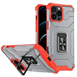 Crystal Ring Case Kickstand Tough Rugged Cover for iPhone 12 Pro Max raudonas