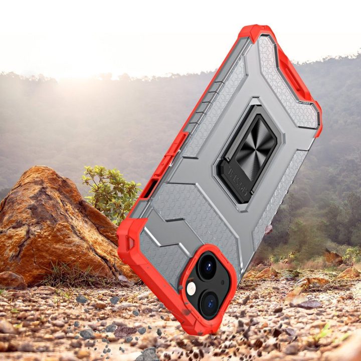 Crystal Ring dėklas Kickstand Tough Rugged dangtelis iPhone 13 mini raudonas