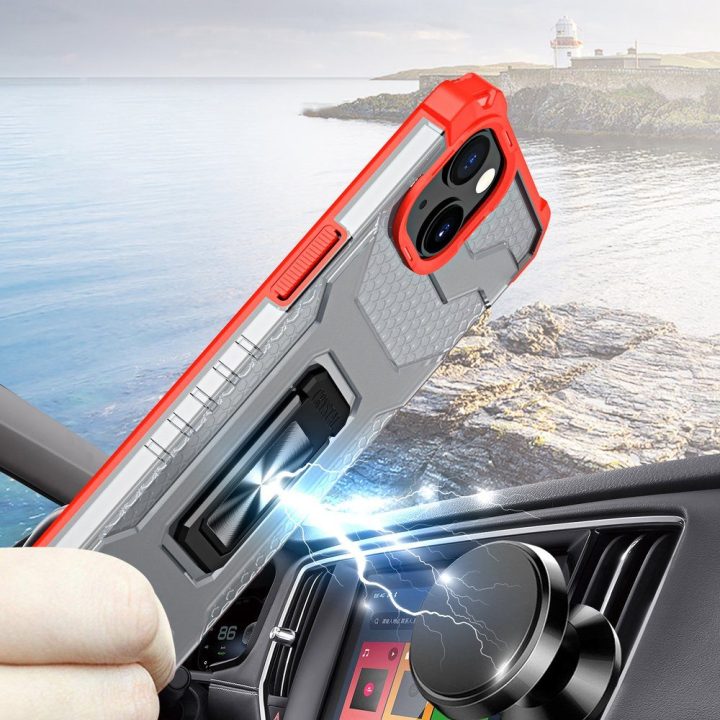 Crystal Ring dėklas Kickstand Tough Rugged dangtelis iPhone 13 mini raudonas