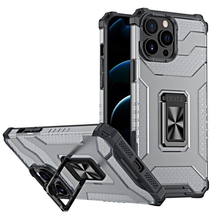 Crystal Ring dėklas Kickstand Tough Rugged Cover, skirtas iPhone 13 Pro , juodas
