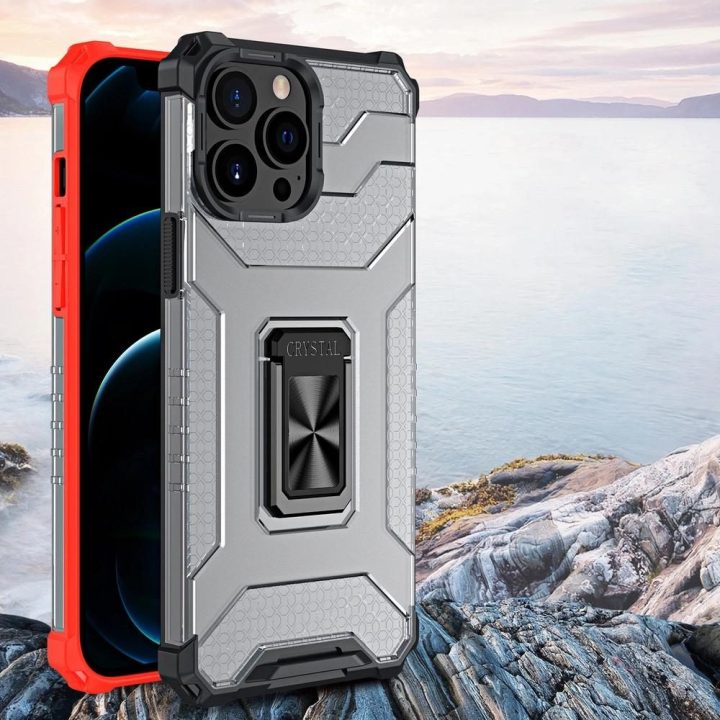 Crystal Ring dėklas Kickstand Tough Rugged Cover, skirtas iPhone 13 Pro , juodas