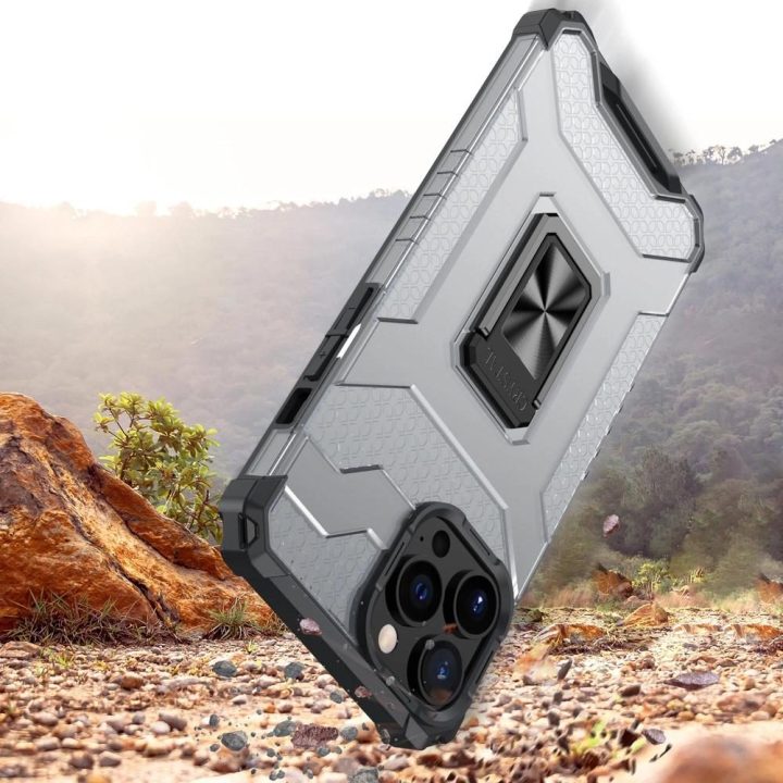 Crystal Ring dėklas Kickstand Tough Rugged Cover, skirtas iPhone 13 Pro Max , juodas