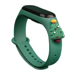 Kalėdinė apyrankė, skirta Xiaomi Mi Band 4 / Mi Band 3 Kalėdinė silikoninė apyrankė Tamsiai žalia (Kalėdų eglutė 2)