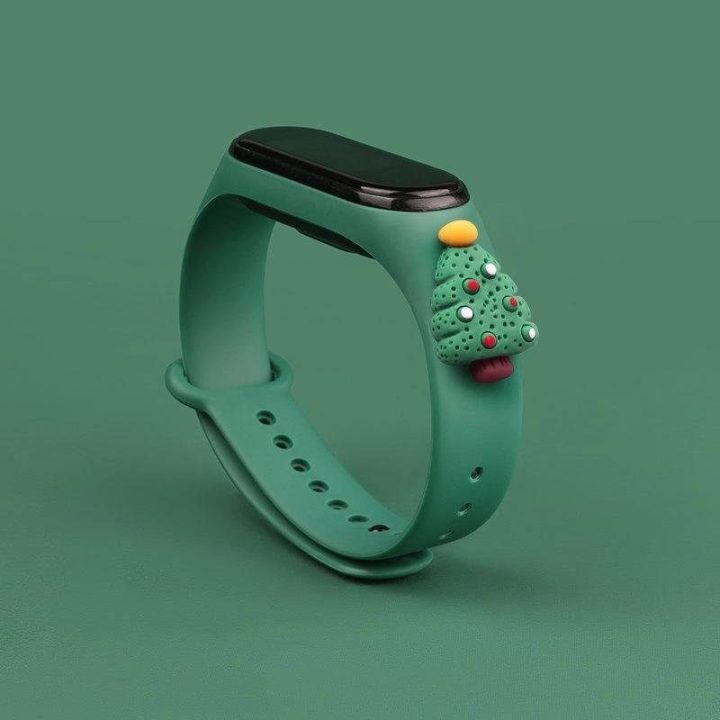 Kalėdinė apyrankė, skirta Xiaomi Mi Band 4 / Mi Band 3 Kalėdinė silikoninė apyrankė Tamsiai žalia (Kalėdų eglutė 2)