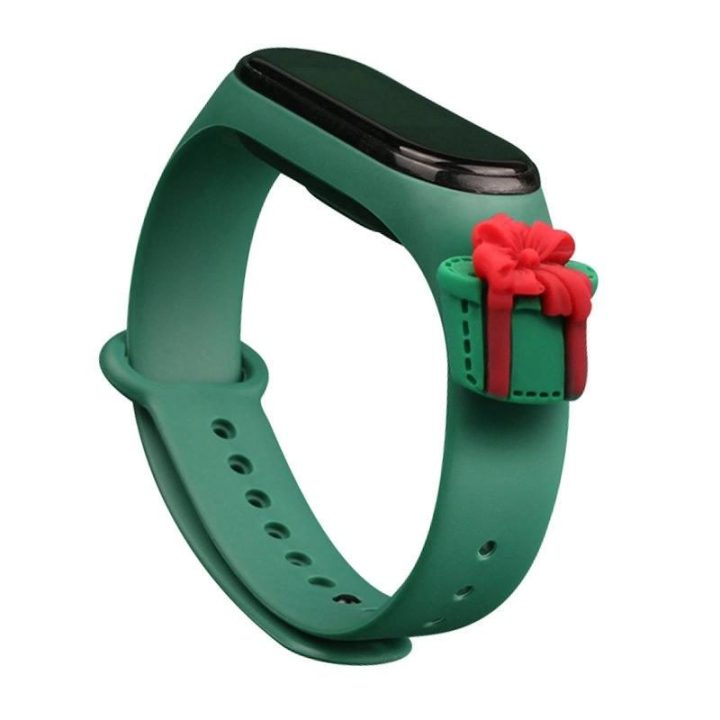 Kalėdinė apyrankė, skirta Xiaomi Mi Band 4 / Mi Band 3 Kalėdinė silikoninė apyrankė Tamsiai žalia (dovana)