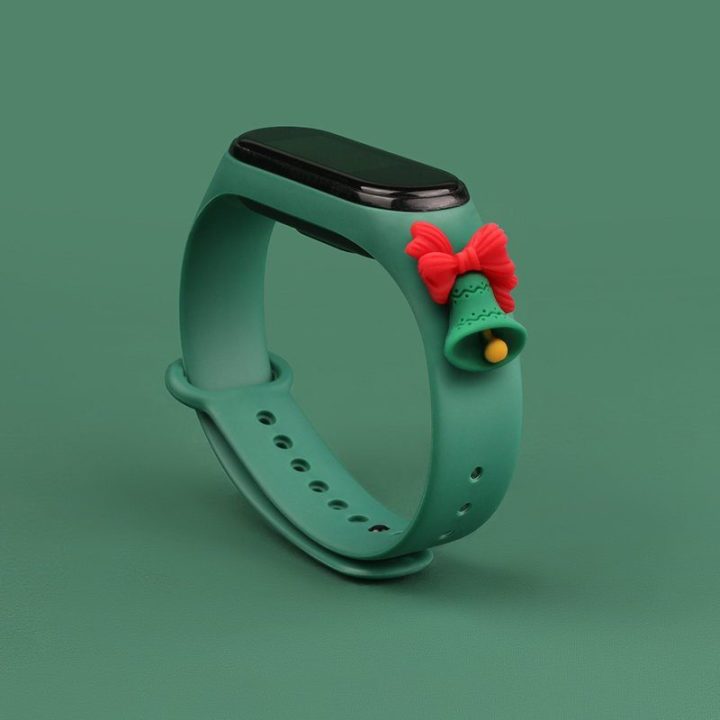 Kalėdinė apyrankė, skirta Xiaomi Mi Band 4 / Mi Band 3 Kalėdinė silikoninė apyrankė Tamsiai žalia (Bell)