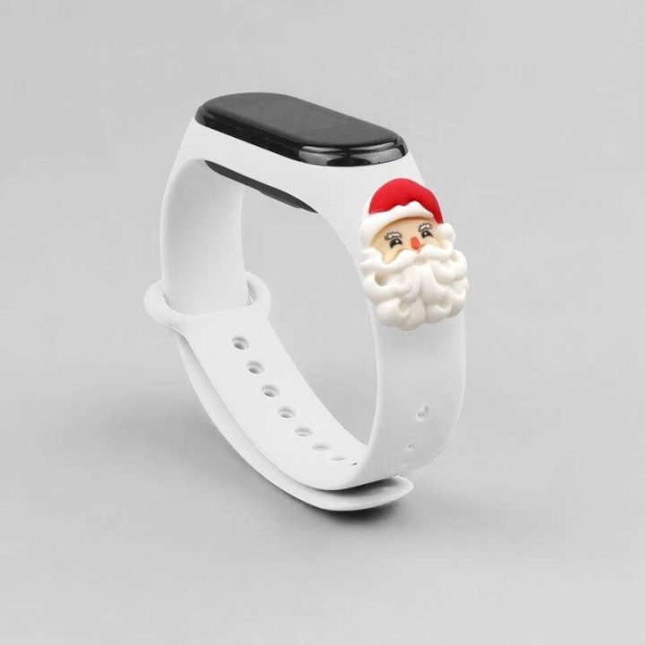 Kalėdinė apyrankė, skirta Xiaomi Mi Band 4 / Mi Band 3 Kalėdinė silikoninė apyrankė balta (Kalėdų Senelis)