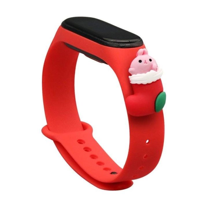 Kalėdinė apyrankė, skirta Xiaomi Mi Band 4 / Mi Band 3 Kalėdinė silikoninė apyrankė raudona (Santa 1)