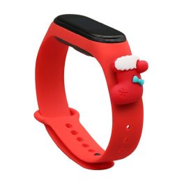 Kalėdinė apyrankė, skirta Xiaomi Mi Band 4 / Mi Band 3 Kalėdinė silikoninė apyrankė su dirželiu, raudona (kojinė)
