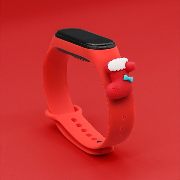 Kalėdinė apyrankė, skirta Xiaomi Mi Band 4 / Mi Band 3 Kalėdinė silikoninė apyrankė su dirželiu, raudona (kojinė)