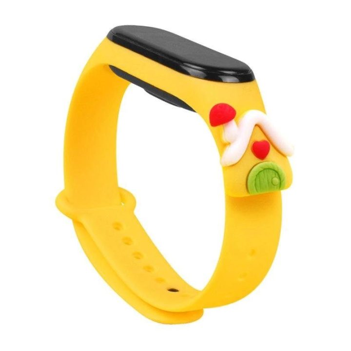 Kalėdinė apyrankė, skirta Xiaomi Mi Band 4 / Mi Band 3 Kalėdinė silikoninė apyrankė su dirželiu Geltonos spalvos (namas)