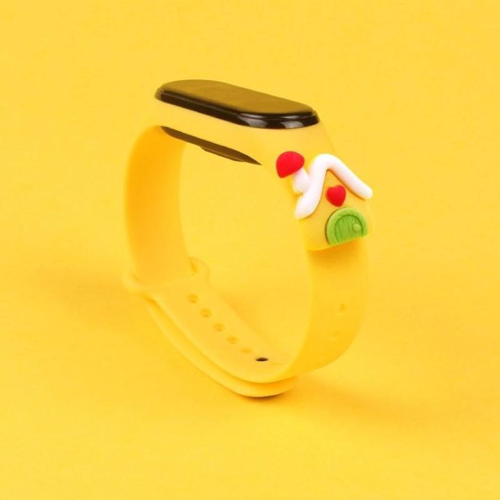 Kalėdinė apyrankė, skirta Xiaomi Mi Band 6 / Mi Band 5 Kalėdinė silikoninė apyrankė su dirželiu Geltonos spalvos (namas)