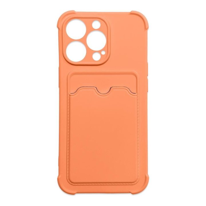 Kortelės šarvų dėklas dėklas, skirtas iPhone 13 Pro Max kortelių piniginei, silikoninis oro krepšys, šarvų dangtelis, oranžinis