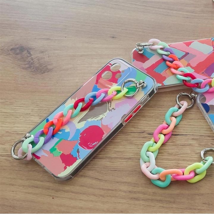Spalvotas grandininis dėklas gelinis lankstus elastingas dėklas su grandininiu pakabuku, skirtas iPhone 13 mini , įvairiaspalvis