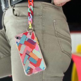 Spalvotas grandininis dėklas gelinis lankstus elastingas dėklas su grandinėlės pakabuku, skirtas Samsung Galaxy A32 4G , įvairia