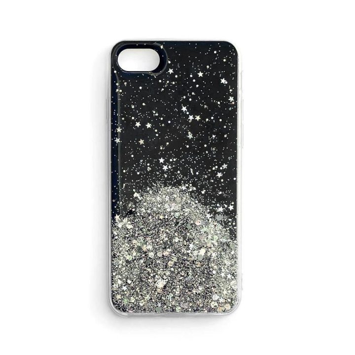 Žvaigždžių blizgučiais spindintis dangtelis iPhone 13 Pro , juodas